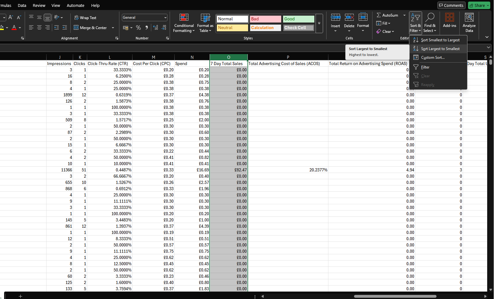 Amazon Ads Search Term Report in Excel